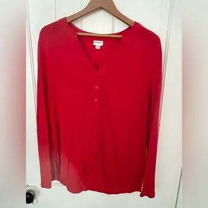 Merona red long sleeve v-neck button detail blouse XL Red